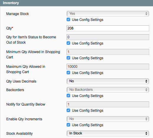 Magento inventory section